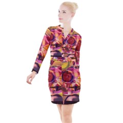 Fractured Colours Button Long Sleeve Dress