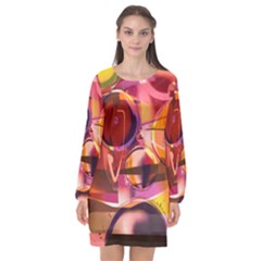 Fractured Colours Long Sleeve Chiffon Shift Dress  by helendesigns