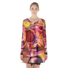 Fractured Colours Long Sleeve Velvet V-neck Dress