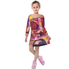 Fractured Colours Kids  Long Sleeve Velvet Dress