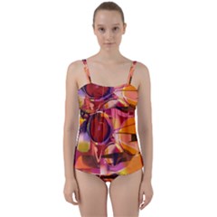 Fractured Colours Twist Front Tankini Set