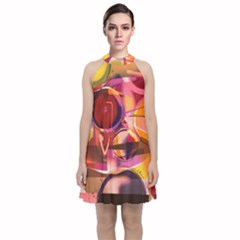 Fractured Colours Velvet Halter Neckline Dress 