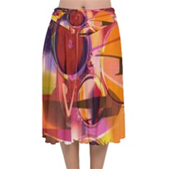 Fractured Colours Velvet Flared Midi Skirt