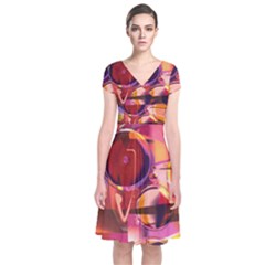 Fractured Colours Short Sleeve Front Wrap Dress