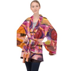 Fractured Colours Long Sleeve Velvet Kimono  by helendesigns