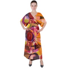 Fractured Colours V-neck Boho Style Maxi Dress by helendesigns