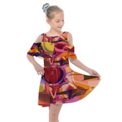 Fractured Colours Kids  Shoulder Cutout Chiffon Dress