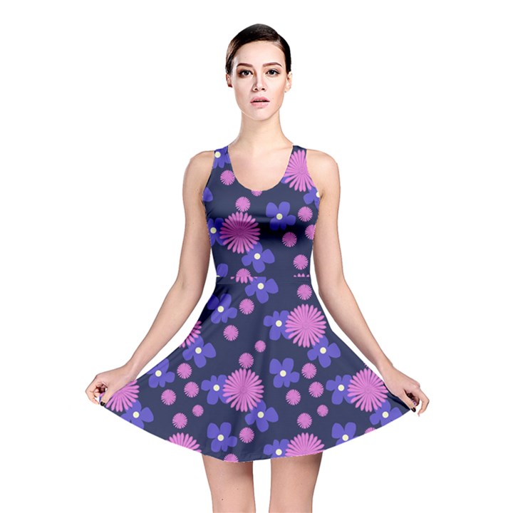 Pink and Blue Flowers Reversible Skater Dress