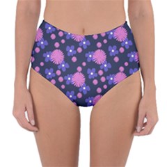 Pink And Blue Flowers Reversible High-waist Bikini Bottoms by bloomingvinedesign