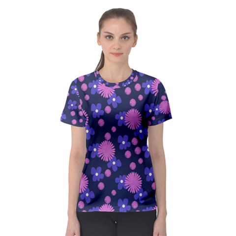 Pink And Blue Flowers Women s Sport Mesh Tee by bloomingvinedesign