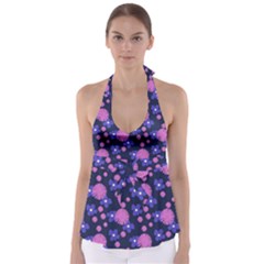 Pink And Blue Flowers Babydoll Tankini Top by bloomingvinedesign