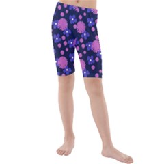 Pink And Blue Flowers Kids  Mid Length Swim Shorts by bloomingvinedesign