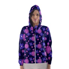 Pink And Blue Flowers Women s Hooded Windbreaker by bloomingvinedesign