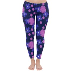 Pink And Blue Flowers Classic Winter Leggings by bloomingvinedesign