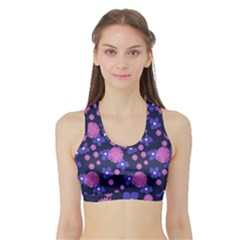 Pink And Blue Flowers Sports Bra With Border by bloomingvinedesign