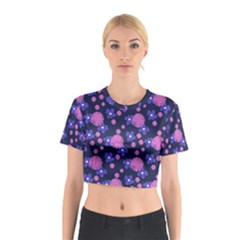 Pink And Blue Flowers Cotton Crop Top by bloomingvinedesign