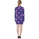 Pink and Blue Flowers V-neck Bodycon Long Sleeve Dress View2