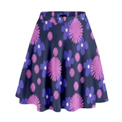 Pink And Blue Flowers High Waist Skirt by bloomingvinedesign