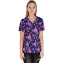 Pink and Blue Flowers Women s V-Neck Scrub Top View1