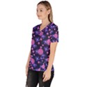 Pink and Blue Flowers Women s V-Neck Scrub Top View2