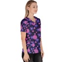 Pink and Blue Flowers Women s V-Neck Scrub Top View3