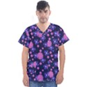 Pink and Blue Flowers Men s V-Neck Scrub Top View1