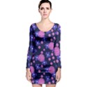 Pink and Blue Flowers Long Sleeve Bodycon Dress View1