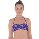 Pink and Blue Flowers Halter Bandeau Bikini Top View1