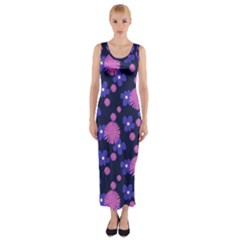 Pink And Blue Flowers Fitted Maxi Dress by bloomingvinedesign