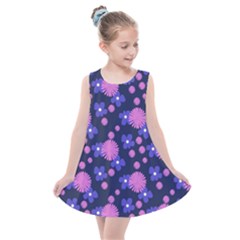 Pink And Blue Flowers Kids  Summer Dress by bloomingvinedesign