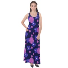 Pink And Blue Flowers Sleeveless Velour Maxi Dress by bloomingvinedesign