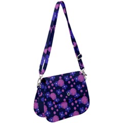 Pink And Blue Flowers Saddle Handbag