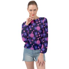 Pink And Blue Flowers Banded Bottom Chiffon Top by bloomingvinedesign