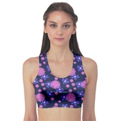 Pink And Blue Flowers Sports Bra by bloomingvinedesign