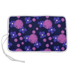 Pink And Blue Flowers Pen Storage Case (m)