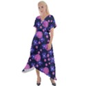 Pink and Blue Flowers Cross Front Sharkbite Hem Maxi Dress View1