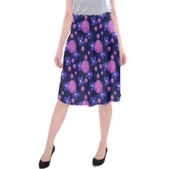 Pink And Blue Flowers Midi Beach Skirt by bloomingvinedesign