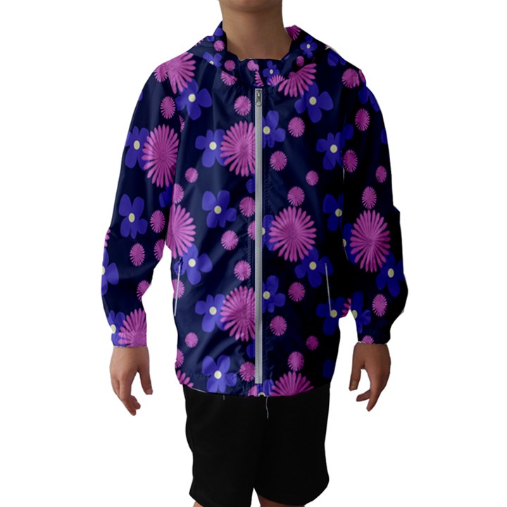 Pink and Blue Flowers Kids  Hooded Windbreaker