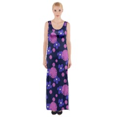 Pink And Blue Flowers Thigh Split Maxi Dress by bloomingvinedesign