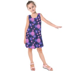 Pink And Blue Flowers Kids  Sleeveless Dress by bloomingvinedesign