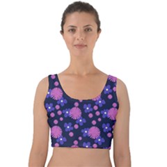 Pink And Blue Flowers Velvet Crop Top by bloomingvinedesign