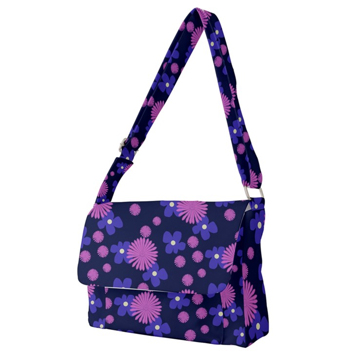 Pink and Blue Flowers Full Print Messenger Bag (S)