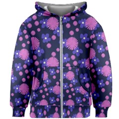 Pink And Blue Flowers Kids  Zipper Hoodie Without Drawstring