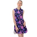 Pink and Blue Flowers Sleeveless Shirt Dress View1