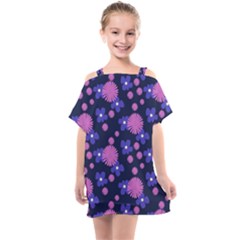 Pink And Blue Flowers Kids  One Piece Chiffon Dress by bloomingvinedesign