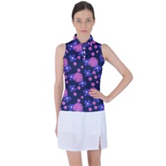 Pink And Blue Flowers Women s Sleeveless Polo Tee by bloomingvinedesign