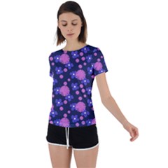 Pink And Blue Flowers Back Circle Cutout Sports Tee