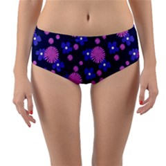 Pink And Blue Flowers Reversible Mid-waist Bikini Bottoms by bloomingvinedesign