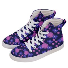 Pink And Blue Flowers Women s Hi-top Skate Sneakers by bloomingvinedesign