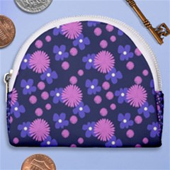 Pink And Blue Flowers Horseshoe Style Canvas Pouch by bloomingvinedesign